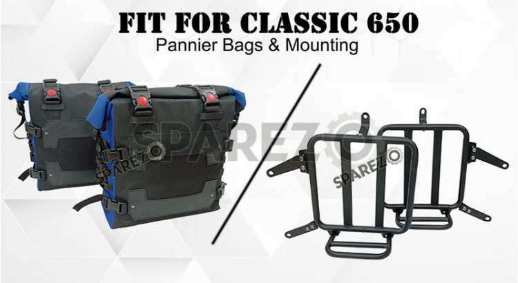For Royal Enfield Classic 650 Canvas Pannier Bags With Mounting - SPAREZO